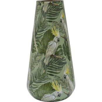 Metal vessel INSTYLE, drop, with bird print, 18x18x37cm, green, Lepuro