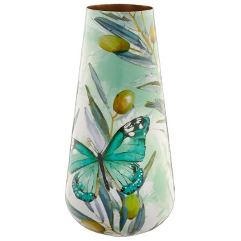 Metallgefäß INSTYLE, Drop, mit Blattdekor, Olive, 18x18x37cm, blau, Lepuro