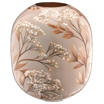 Metallgefäß INSTYLE, bauchig, mit Blattdekor, 18x18x24cm, beige, Lepuro