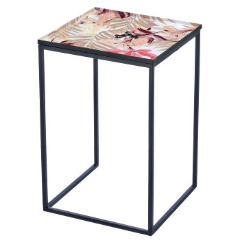 Metal table INSTYLE with print motif on iron frame, set of 3, 30x30x46/35x35x50/40x40x56cm,