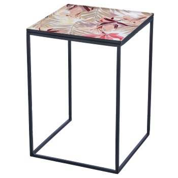 Metal table INSTYLE with print motif on iron frame, set of 3, 30x30x46/35x35x50/40x40x56cm,