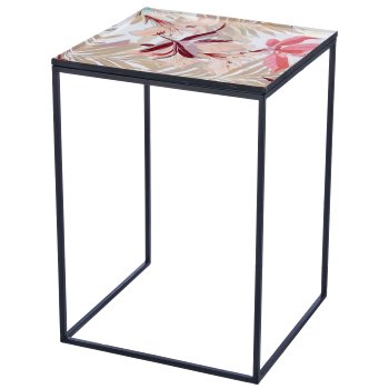 Metal table INSTYLE with print motif on iron frame, set of 3, 30x30x46/35x35x50/40x40x56cm,