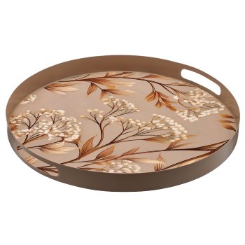 Metal tray INSTYLE with motif print & inserts, round, 35x35x3cm, beige, Lepuro
