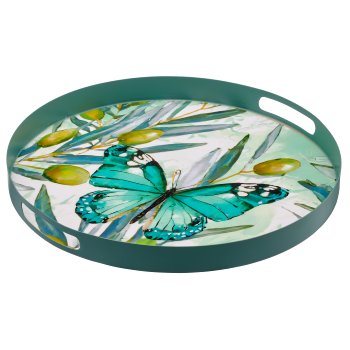 Metall Tablett INSTYLE mit Printmotiv & Eingriffen, rund, 35x35x3cm, jade, Lepuro