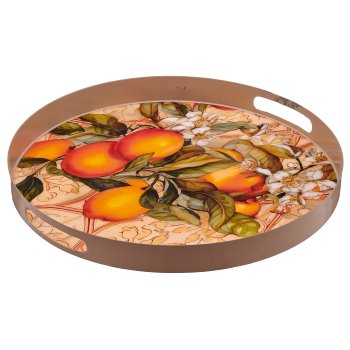 Metall Tablett INSTYLE mit Printmotiv & Eingriffen, rund, 35x35x3cm, orange, Lepuro