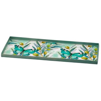Metal tray INSTYLE with motif print, rectangular, 27x10x1cm, jade, Lepuro