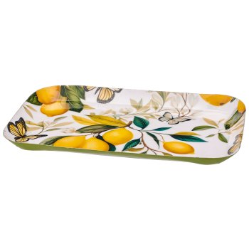 Metal tray INSTYLE with motif print, rounded, 35x23x2cm, yellow, Lepuro