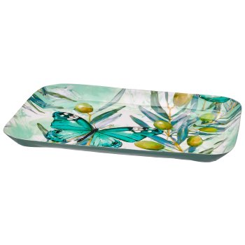 Metal tray INSTYLE with motif print, rounded, 35x23x2cm, jade, Lepuro