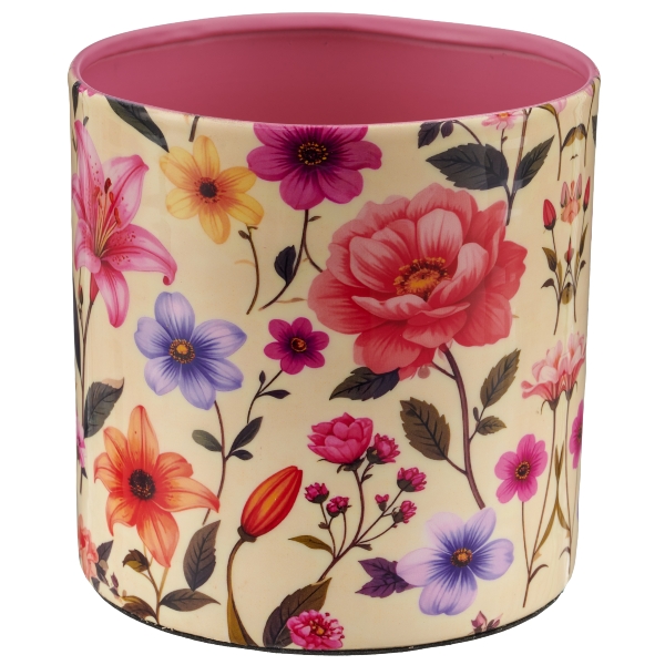 Aluminium Übertopf INSTYLE, rund, FLOWERS, gebördelter Rand, 9cm, bunt, Lepuro - Kunstblumen, Kunstpflanzen & Deko