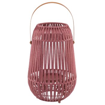 Metall Windlichtgestell mit Henkel, Kordelumzug, 22x22x33cm, mauve