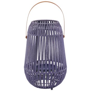 Metall Windlichtgestell mit Henkel, Kordelumzug, 22x22x33cm, taubenblau
