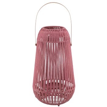 Metall Windlichtgestell mit Henkel, Kordelumzug, 26x26x47cm, mauve