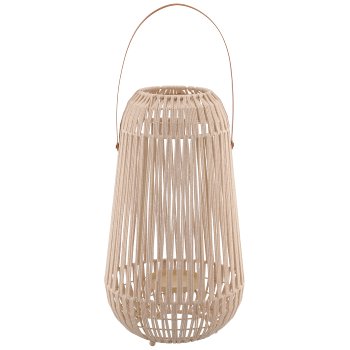 Metall Windlichtgestell mit Henkel, Kordelumzug, 26x26x47cm, naturweiß