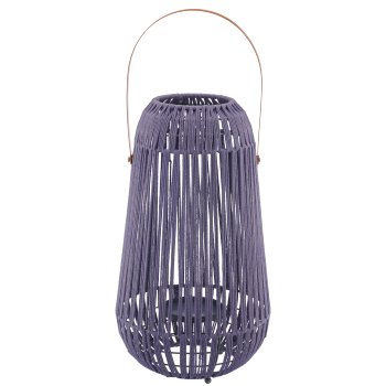Metall Windlichtgestell mit Henkel, Kordelumzug, 26x26x47cm, taubenblau