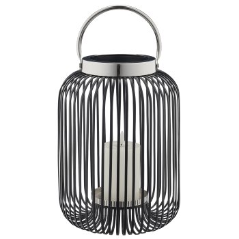 Metall Windlicht mit Henkel, Edelstahlrand, 22x22x30cm, schwarz