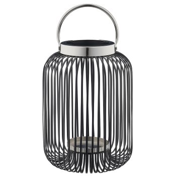 Metall Windlicht mit Henkel, Edelstahlrand, 22x22x30cm, schwarz