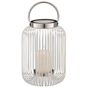 Metal lantern with handle, stainless steel rim, 22x22x30cm, white