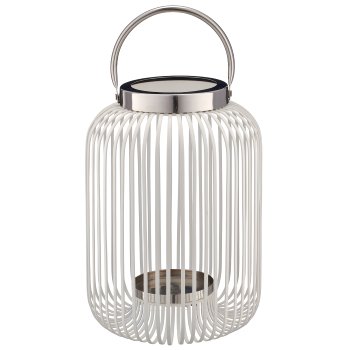 Metal lantern with handle, stainless steel rim, 22x22x30cm, white