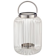 Metall Windlicht mit Henkel, Edelstahlrand, 22x22x30cm, weiß
