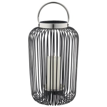 Metall Windlicht mit Henkel, Edelstahlrand, 24x24x38cm, schwarz