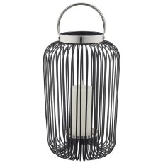 Metall Windlicht mit Henkel, Edelstahlrand, 24x24x38cm, schwarz