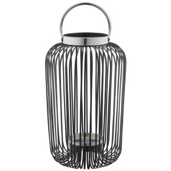 Metall Windlicht mit Henkel, Edelstahlrand, 24x24x38cm, schwarz
