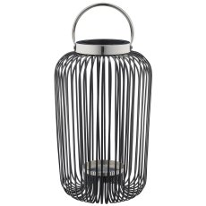 Metall Windlicht mit Henkel, Edelstahlrand, 24x24x38cm, schwarz