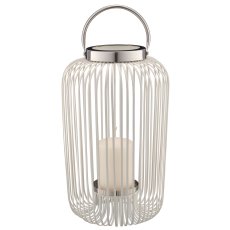 Metall Windlicht mit Henkel, Edelstahlrand, 24x24x38cm, weiß