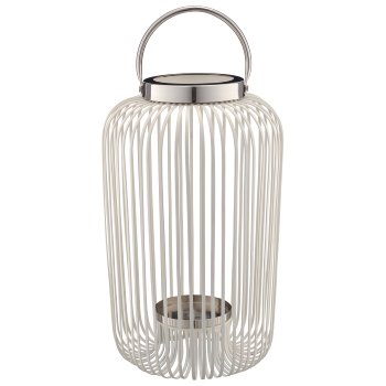 Metall Windlicht mit Henkel, Edelstahlrand, 24x24x38cm, weiß