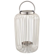 Metall Windlicht mit Henkel, Edelstahlrand, 24x24x38cm, weiß