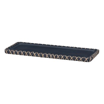 Mango Wooden Tray with Willow Decor, 41x15cm, Grey