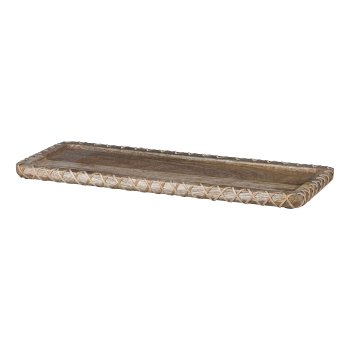 Mango Wooden Tray with Willow Decor, 41x15cm, Natural