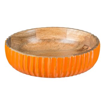 Mango Holz Schale mit geripptem Rand und Enamel, 20x6cm, Orange
