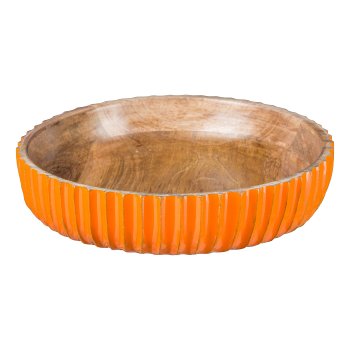 Mango Holz Schale mit geripptem Rand und Enamel, 25x6cm, Orange
