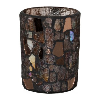 Glass Lantern Cylinder Mosaic, 10x8x8cm, Brown