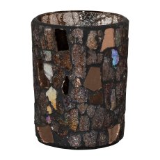 Glass Lantern Cylinder Mosaic, 10x8x8cm, Brown