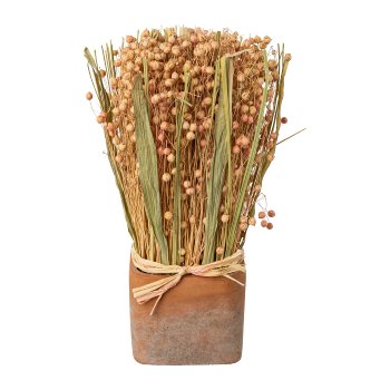 Dried flowers grass-mix in terracotta pot, 10x30cm, pink