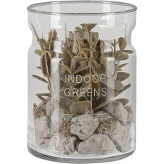 Succulent arrangement in a glass with decorative stones, 3 assorted, 10x13cm, clear