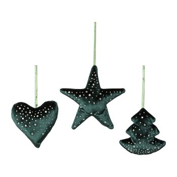 Velvet Pendant 3 assorted with Rhinestones, 13x13cm, Dark Green