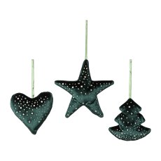 Velvet Pendant 3 assorted with Rhinestones, 13x13cm, Dark Green