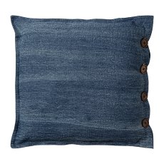 Denim Fabric Cushion with Decorative Buttons, 45x45cm, Blue