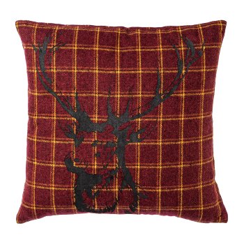 Fabric cushion checkered,w.deer motif FRITZ, 40x40cm,