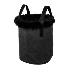 Velvet fabric planter w.fur,rim and leather handle,