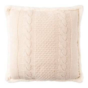 Knit fabric pillow w.sherpa, 45x45cm, beige