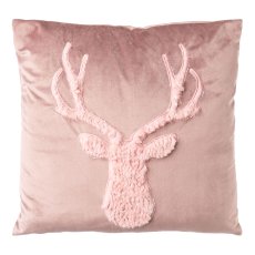 Fur cushion w.deer head, 45x45cm, pink