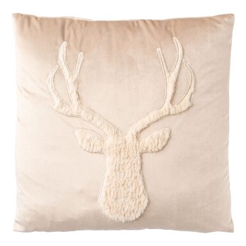 Fur cushion w.deer head, 45x45cm, nature