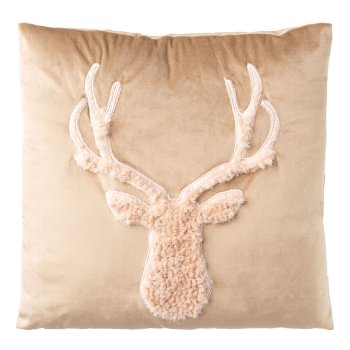 Fur cushion w.deer head, 45x45cm, light brown