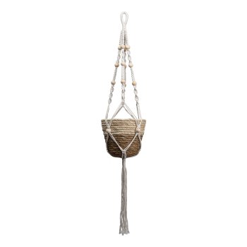 Cotton macramé hanging basket IBIZA, 100cm, natural, 1/pc