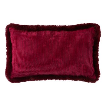 Cord fabric teddy fur cushion COSY, 30x50cm, bordeaux, 1pc.
