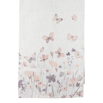 Poly-Cotton Tischläufer m.Blumenprint, 40x140cm, Naturweiß